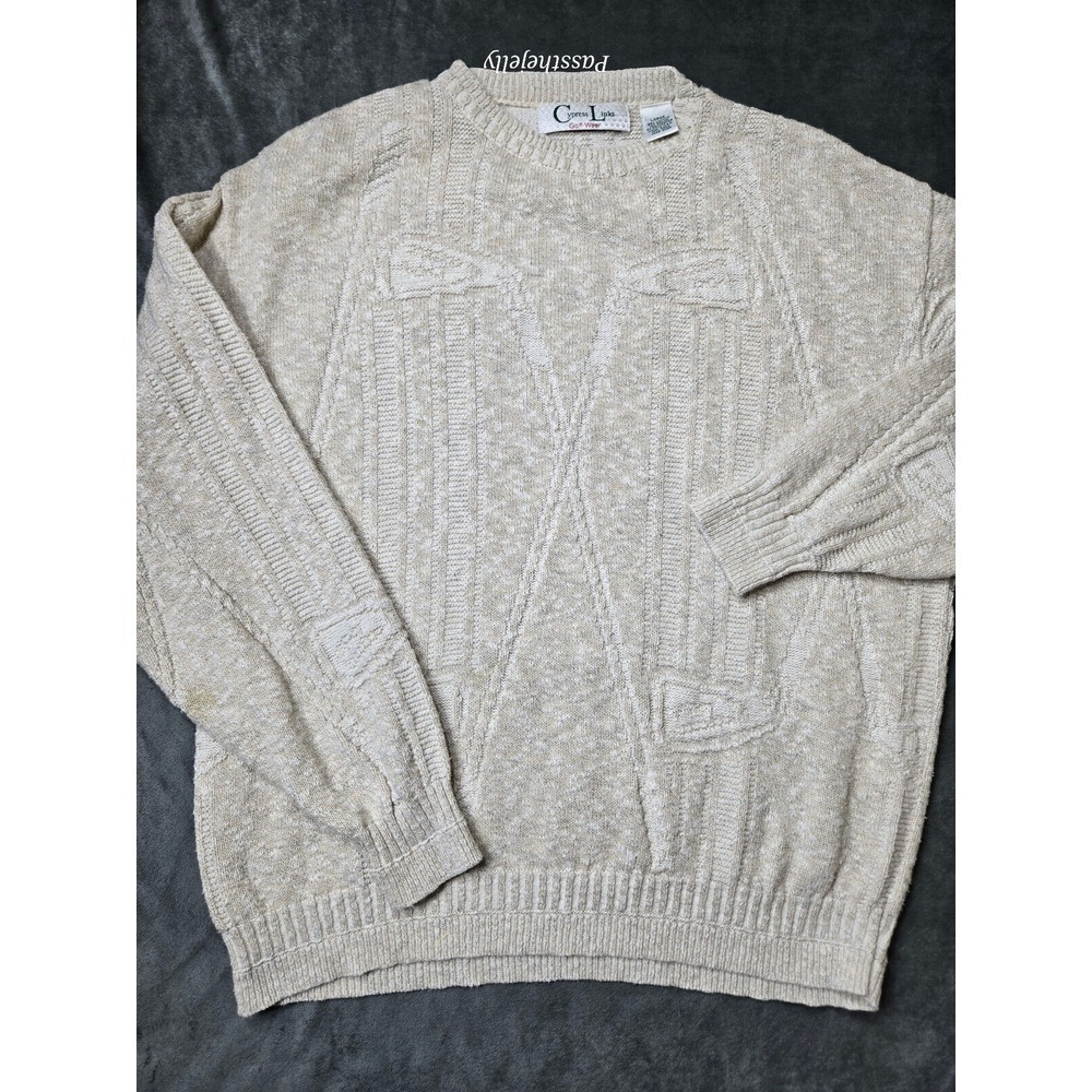 Vintage Sweater Mens Large Golf Chunky‎ Knit Sweater Grandpa Cable Club USA